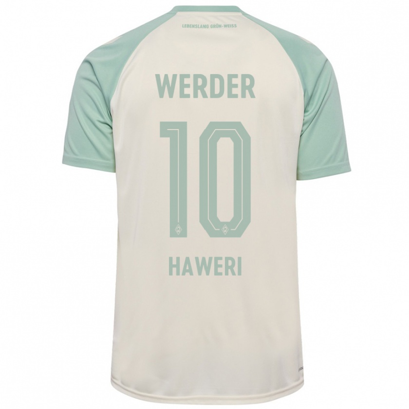 Kandiny Kinder Adrian Haweri #10 Cremeweiß Hellgrün Auswärtstrikot Trikot 2024/25 T-Shirt