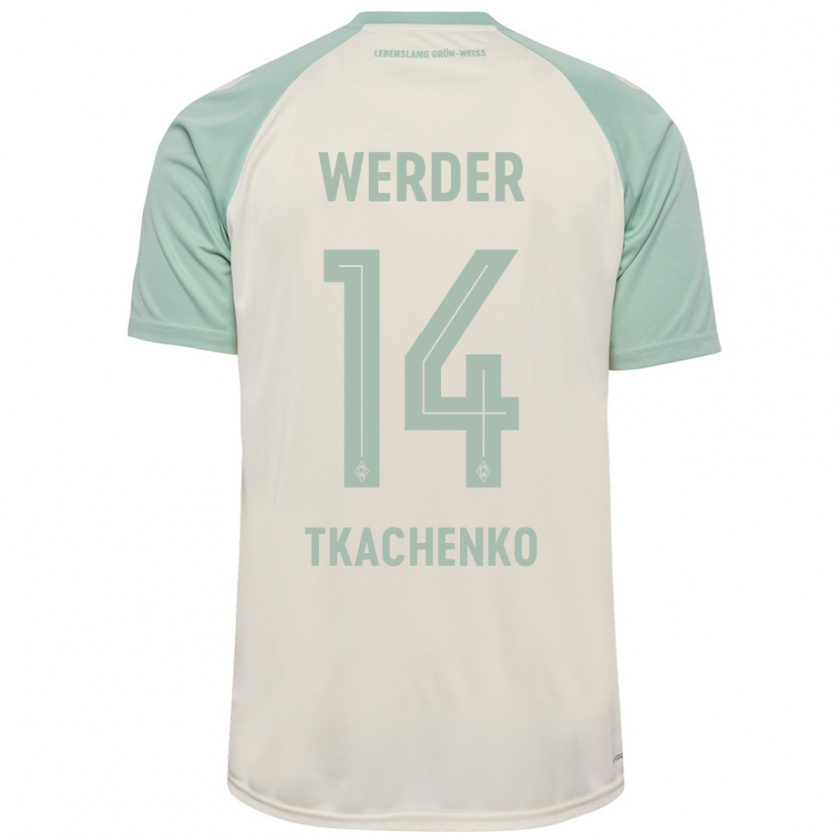 Kandiny Kinder Oleksandr Tkachenko #14 Cremeweiß Hellgrün Auswärtstrikot Trikot 2024/25 T-Shirt