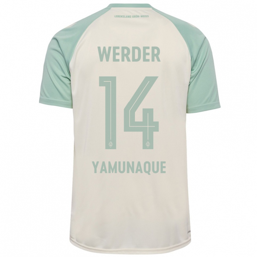 Kandiny Kinder Rafael Pascual Ramirez Yamunaque #14 Cremeweiß Hellgrün Auswärtstrikot Trikot 2024/25 T-Shirt