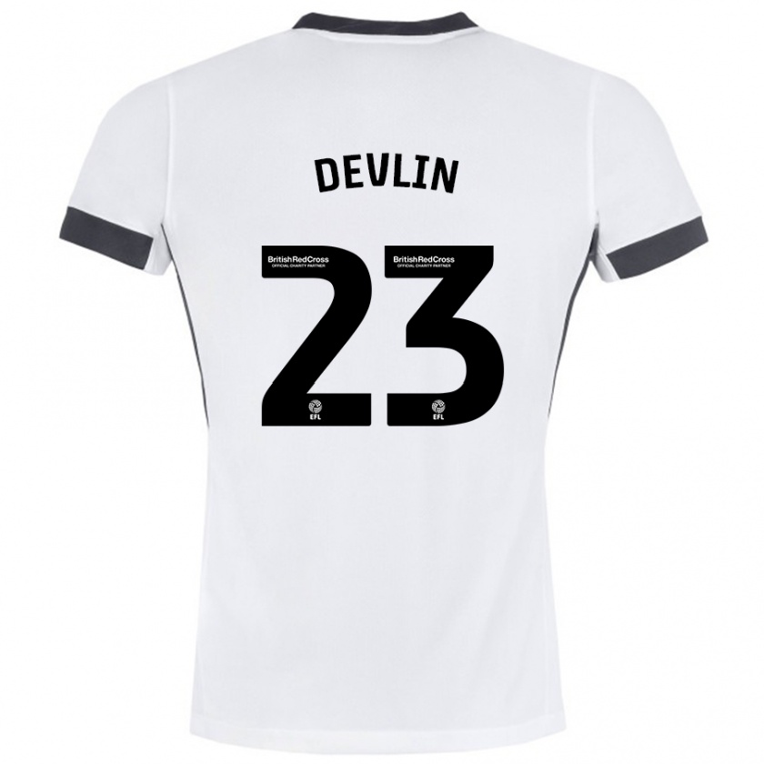 Kandiny Kinder Charlie Devlin #23 Weiß Schwarz Auswärtstrikot Trikot 2024/25 T-Shirt