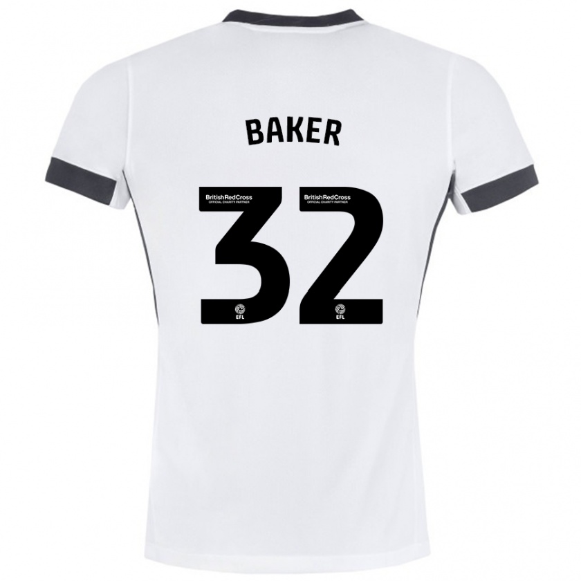 Kandiny Kinder Ava Baker #32 Weiß Schwarz Auswärtstrikot Trikot 2024/25 T-Shirt