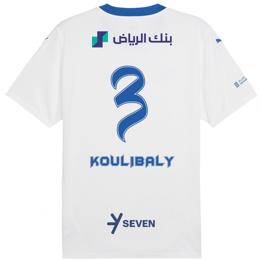 Kandiny Kinder Kalidou Koulibaly #3 Weiß Blau Auswärtstrikot Trikot 2024/25 T-Shirt