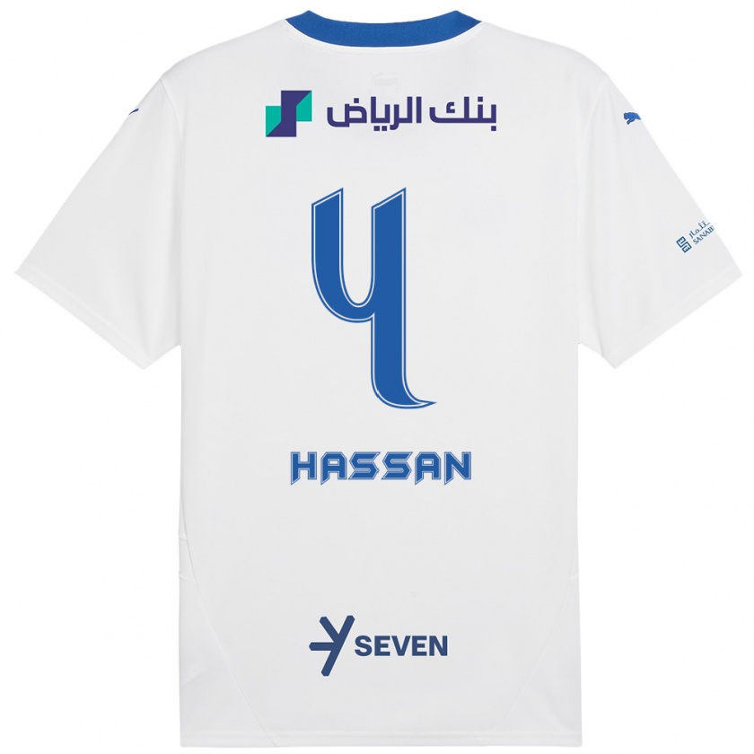 Kandiny Kinder Eman Hassan #4 Weiß Blau Auswärtstrikot Trikot 2024/25 T-Shirt