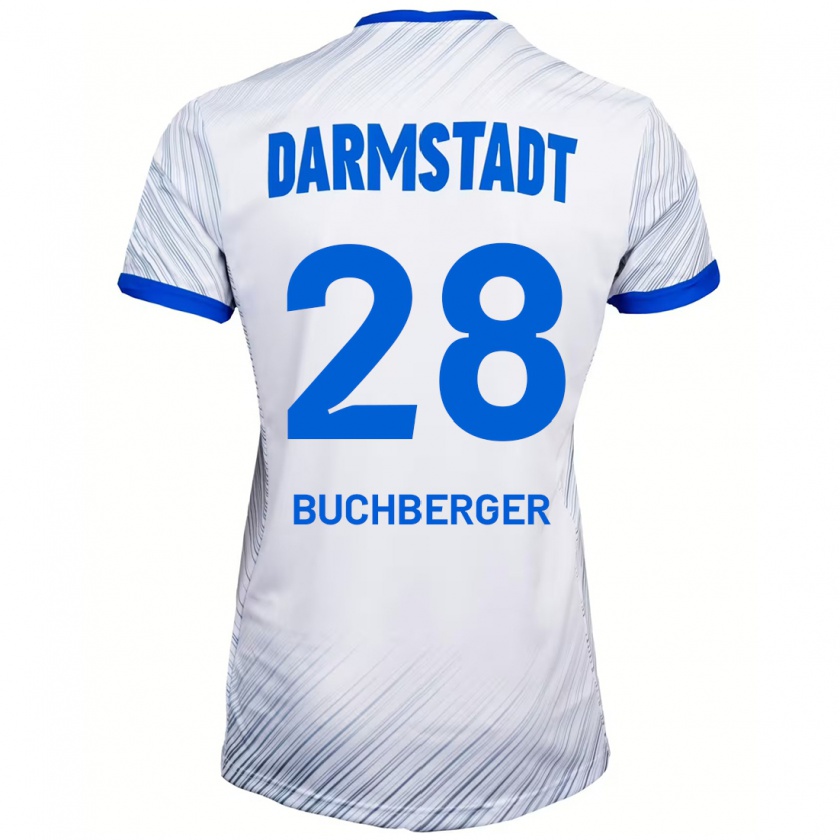 Kandiny Kinder Jonas Buchberger #28 Weiß Blau Auswärtstrikot Trikot 2024/25 T-Shirt