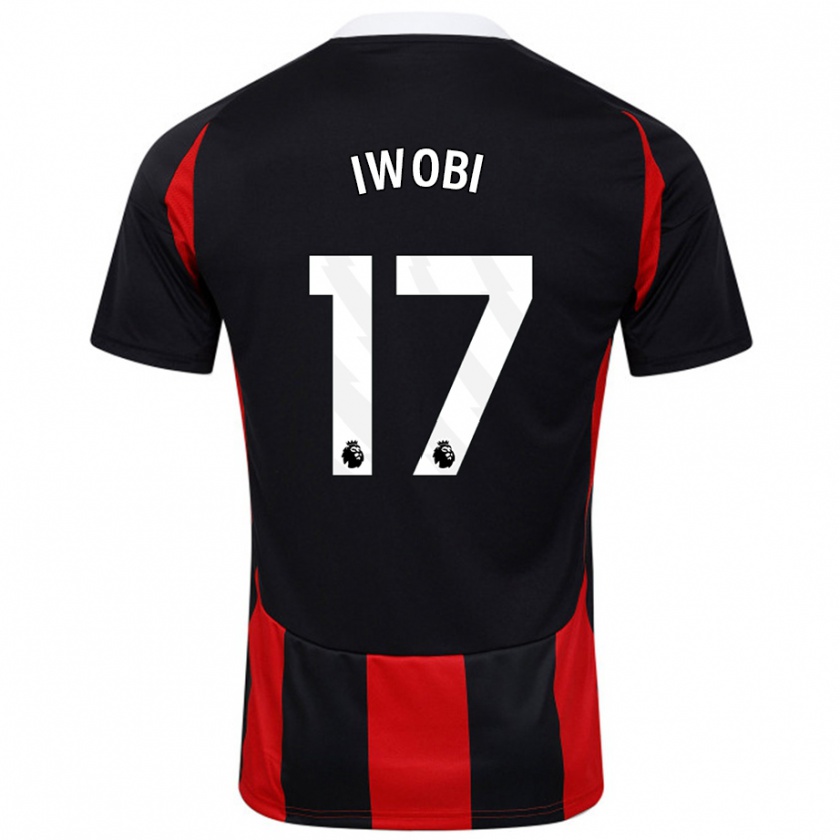 Kandiny Kinder Alex Iwobi #17 Schwarz Rot Auswärtstrikot Trikot 2024/25 T-Shirt