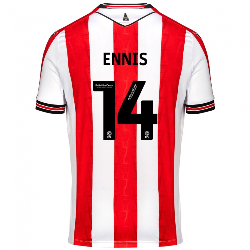 Kandiny Herren Niall Ennis #14 Rot Weiß Heimtrikot Trikot 2024/25 T-Shirt