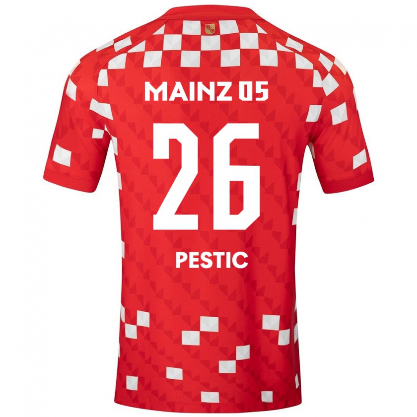 Kandiny Herren Dominik Pestic #26 Weiß Rot Heimtrikot Trikot 2024/25 T-Shirt