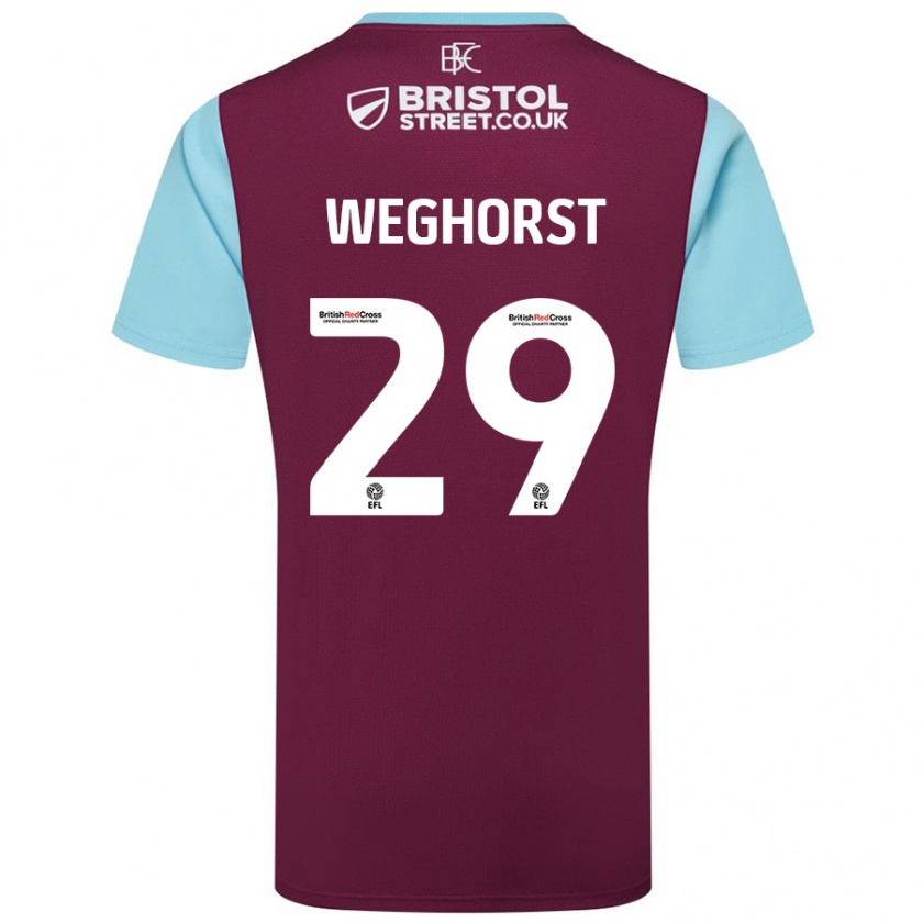 Kandiny Herren Wout Weghorst #29 Burgunderrot Himmelblau Heimtrikot Trikot 2024/25 T-Shirt