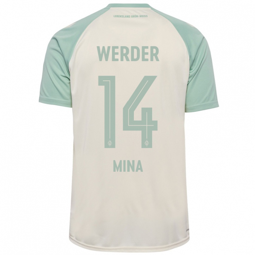 Kandiny Herren Johan Mina #14 Cremeweiß Hellgrün Auswärtstrikot Trikot 2024/25 T-Shirt