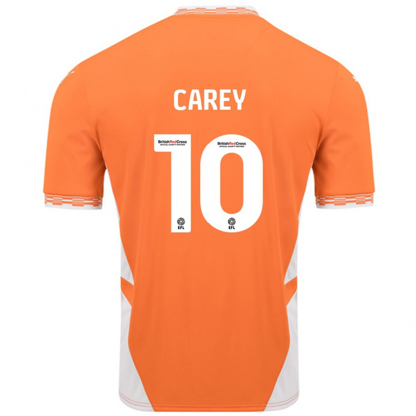 Kandiny Kinder Sonny Carey #10 Orange Weiß Heimtrikot Trikot 2024/25 T-Shirt