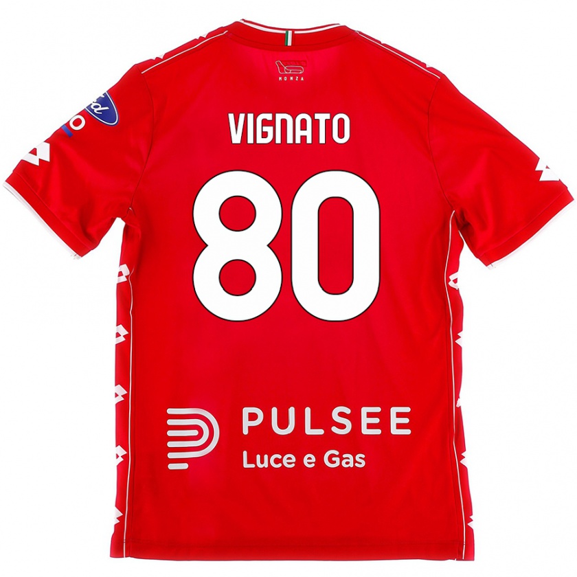 Kandiny Kinder Samuele Vignato #80 Rot Weiß Heimtrikot Trikot 2024/25 T-Shirt