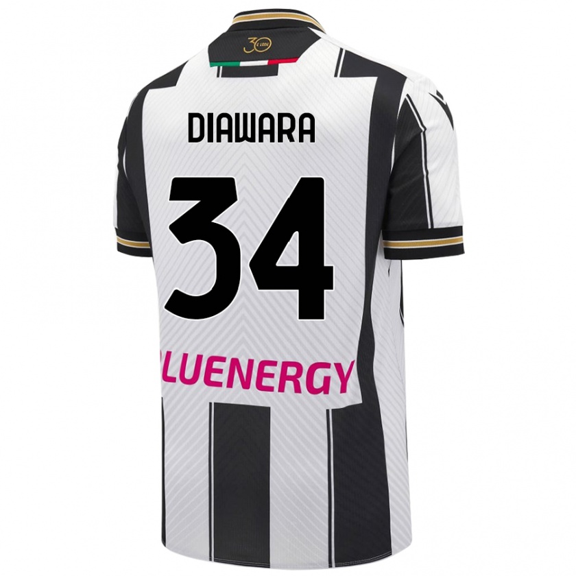 Kandiny Kinder Sekou Diawara #34 Weiß Schwarz Heimtrikot Trikot 2024/25 T-Shirt