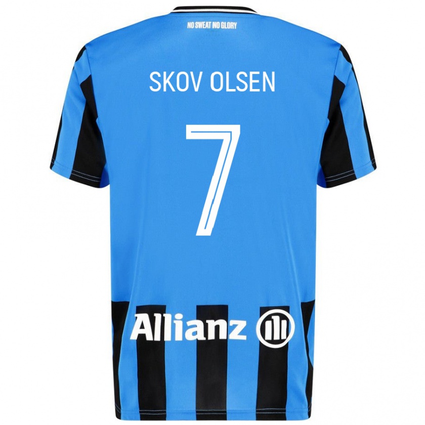 Kandiny Kinder Andreas Skov Olsen #7 Himmelblau Schwarz Heimtrikot Trikot 2024/25 T-Shirt