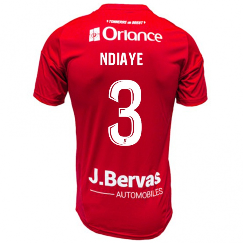 Kandiny Kinder Abdoulaye Ndiaye #3 Rot Weiß Heimtrikot Trikot 2024/25 T-Shirt