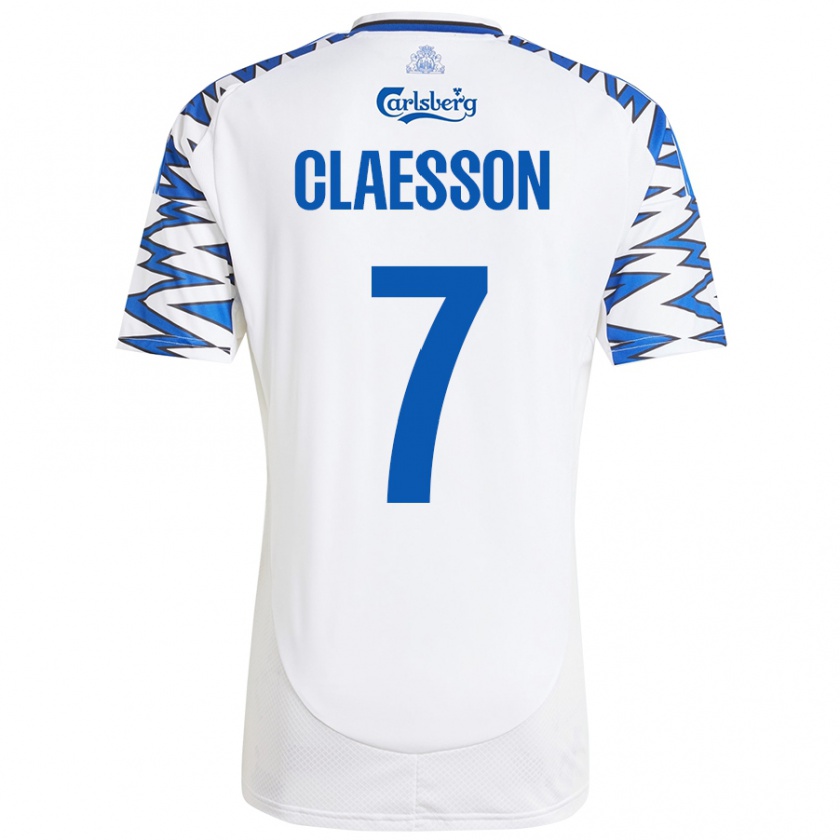 Kandiny Kinder Viktor Claesson #7 Weiß Himmelblau Heimtrikot Trikot 2024/25 T-Shirt