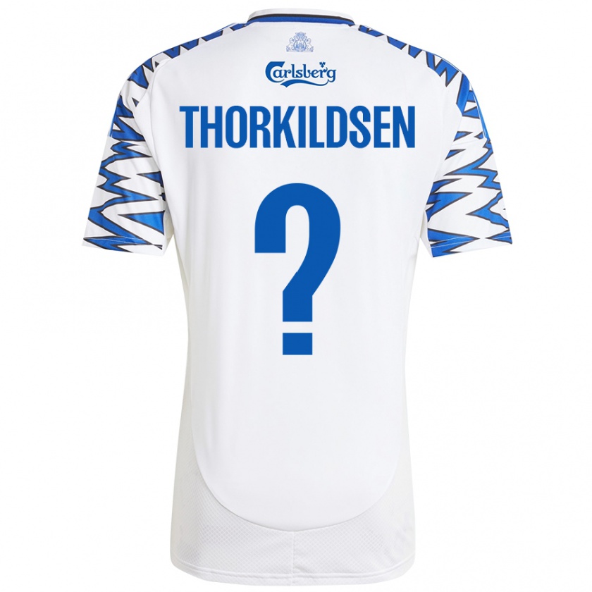 Kandiny Kinder Elias Thorkildsen #0 Weiß Himmelblau Heimtrikot Trikot 2024/25 T-Shirt