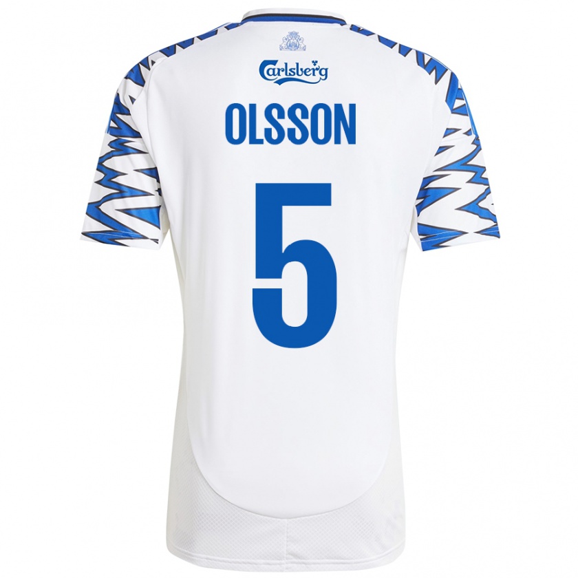 Kandiny Kinder Cornelius Olsson #5 Weiß Himmelblau Heimtrikot Trikot 2024/25 T-Shirt