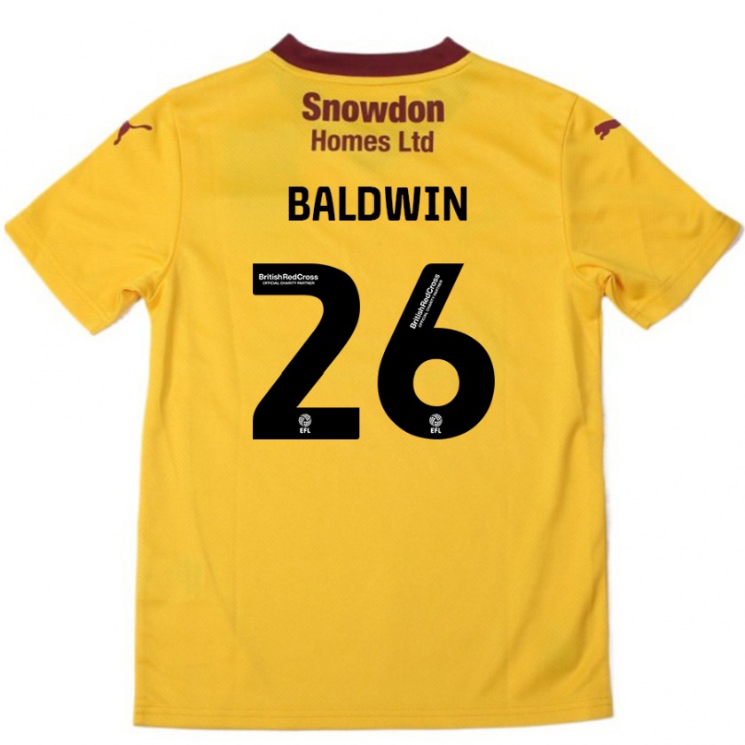 Kandiny Kinder Jack Baldwin #26 Orange Burgunderrot Auswärtstrikot Trikot 2024/25 T-Shirt