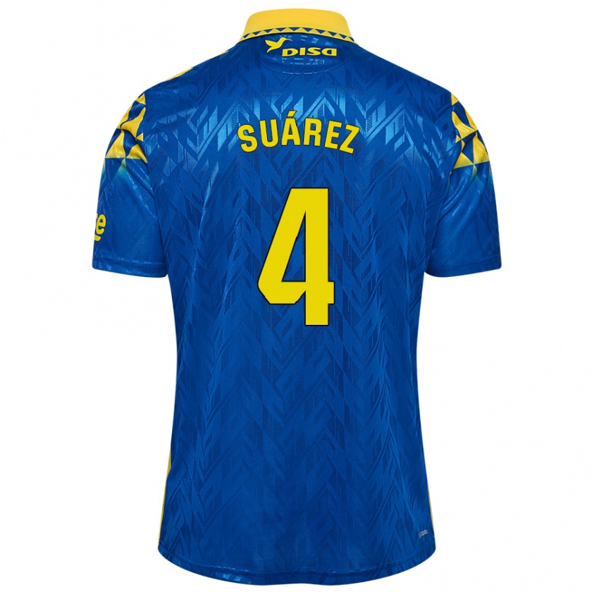 Kandiny Kinder Alex Suárez #4 Blau Gelb Auswärtstrikot Trikot 2024/25 T-Shirt