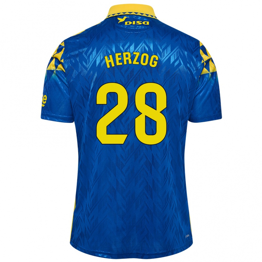 Kandiny Kinder Juanma Herzog #28 Blau Gelb Auswärtstrikot Trikot 2024/25 T-Shirt