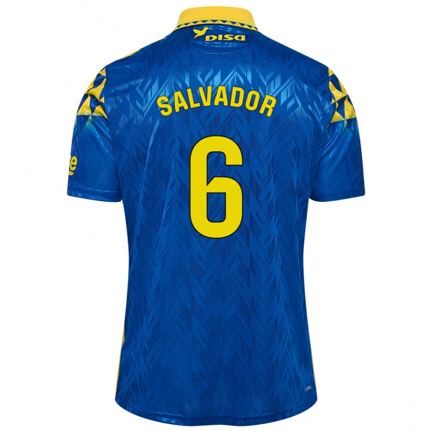 Kandiny Kinder Pol Salvador #6 Blau Gelb Auswärtstrikot Trikot 2024/25 T-Shirt