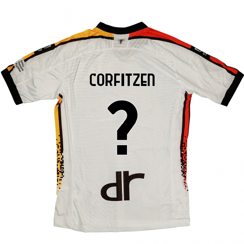 Kandiny Kinder Jeppe Corfitzen #0 Weiß Schwarz Auswärtstrikot Trikot 2024/25 T-Shirt