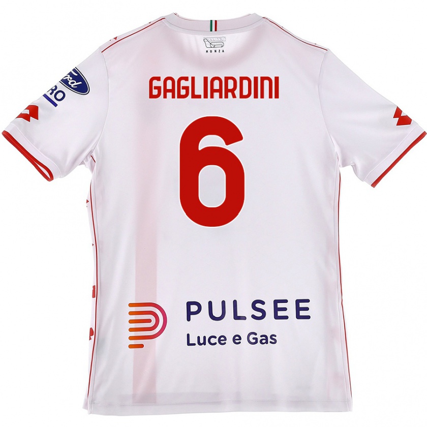 Kandiny Kinder Roberto Gagliardini #6 Weiß Rot Auswärtstrikot Trikot 2024/25 T-Shirt