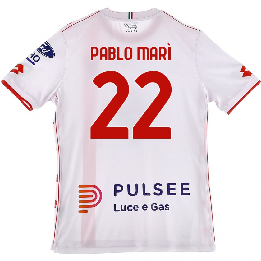 Kandiny Kinder Pablo Marí #22 Weiß Rot Auswärtstrikot Trikot 2024/25 T-Shirt