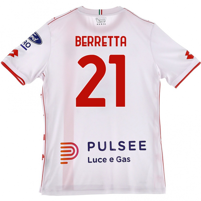 Kandiny Kinder Alessandro Berretta #21 Weiß Rot Auswärtstrikot Trikot 2024/25 T-Shirt