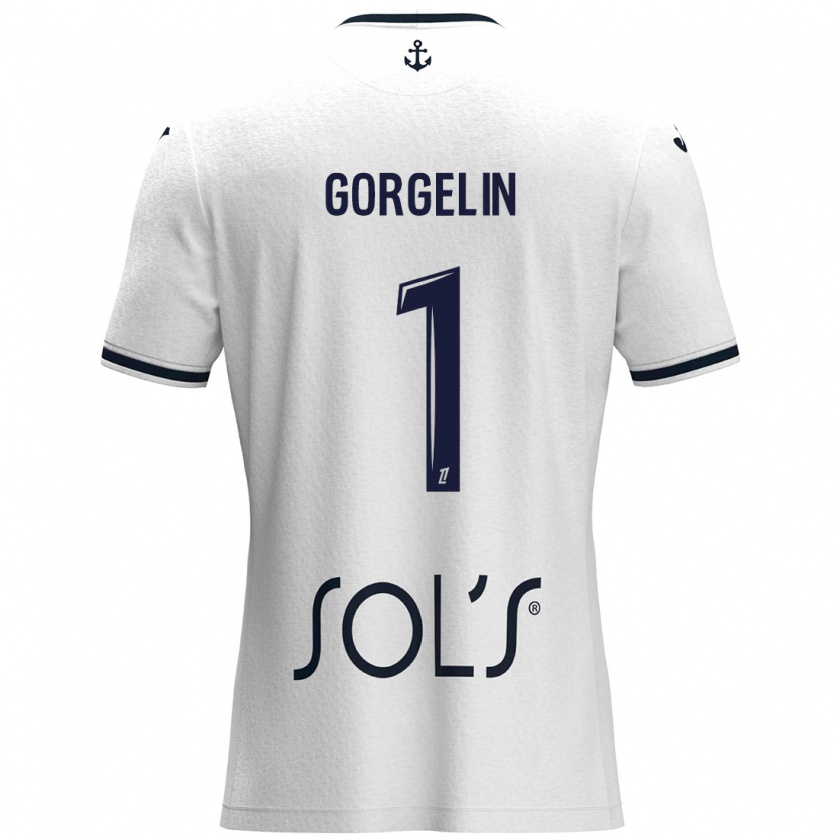 Kandiny Kinder Mathieu Gorgelin #1 Weiß Dunkelblau Auswärtstrikot Trikot 2024/25 T-Shirt