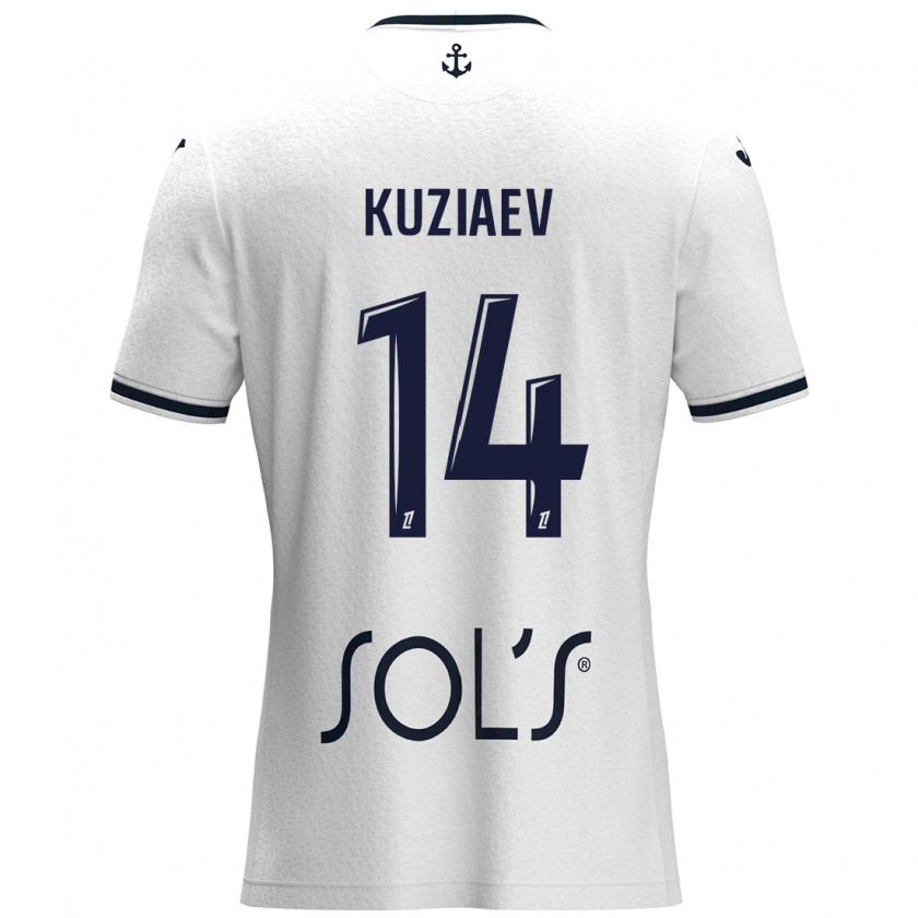 Kandiny Kinder Daler Kuzyaev #14 Weiß Dunkelblau Auswärtstrikot Trikot 2024/25 T-Shirt