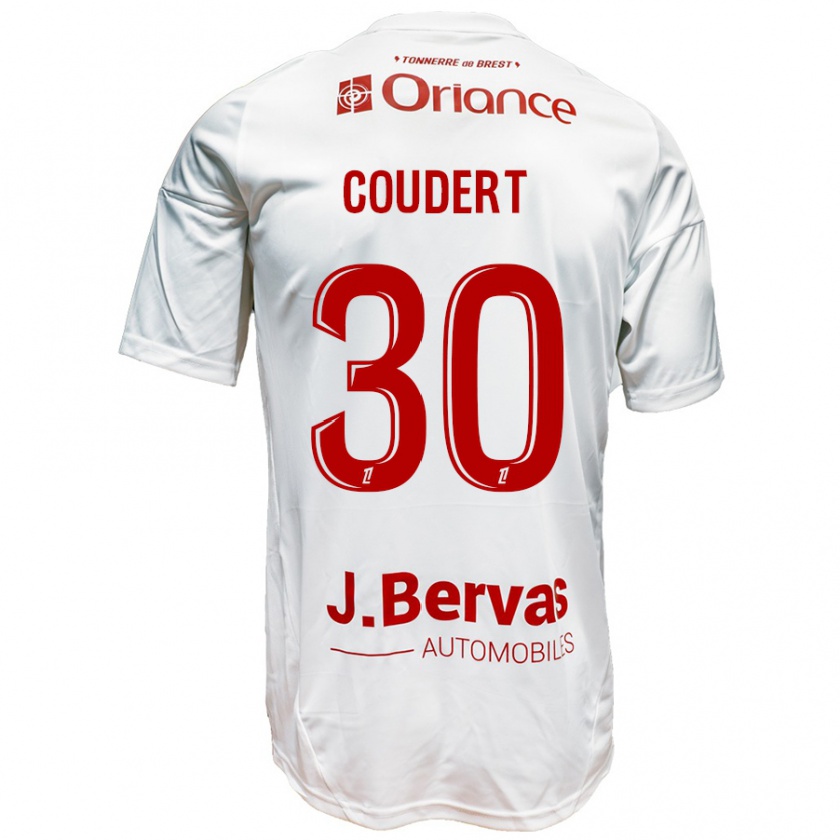 Kandiny Kinder Grégoire Coudert #30 Weiß Rot Auswärtstrikot Trikot 2024/25 T-Shirt