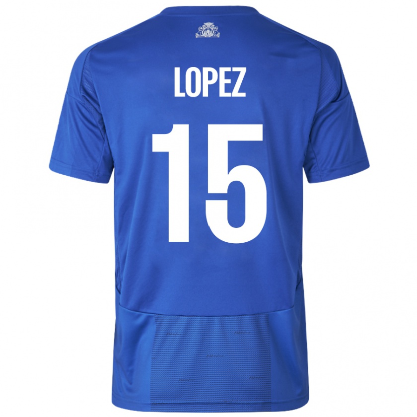 Kandiny Kinder Marcos López #15 Weiß Blau Auswärtstrikot Trikot 2024/25 T-Shirt