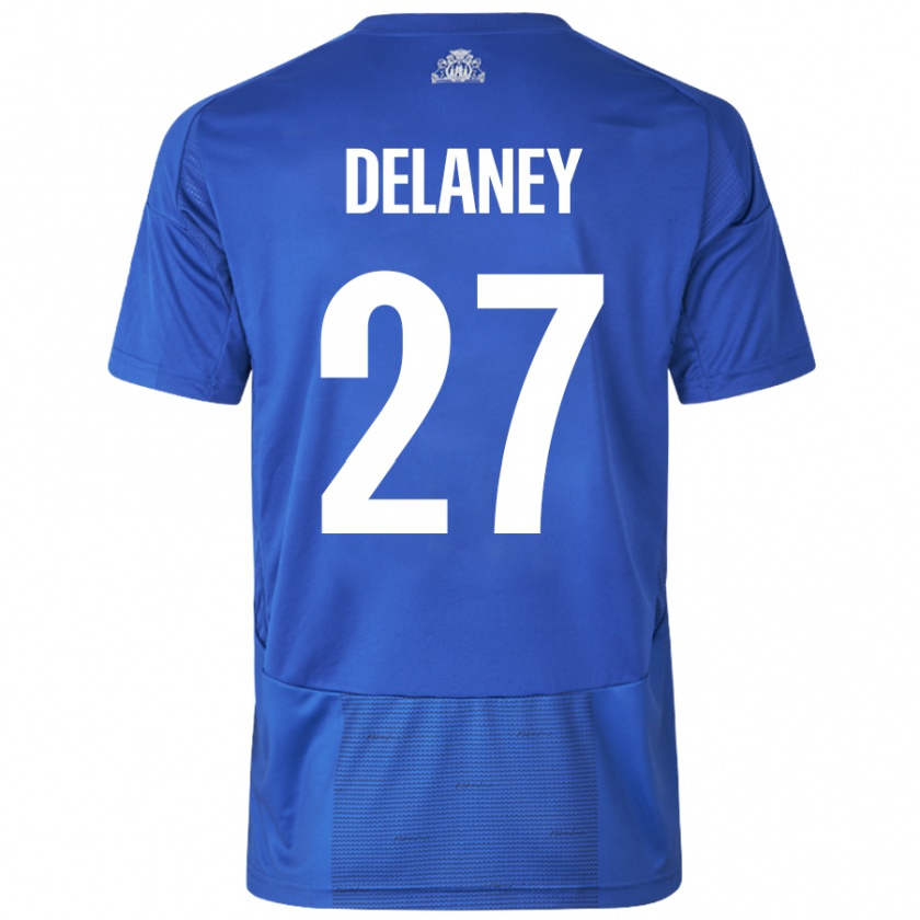 Kandiny Kinder Thomas Delaney #27 Weiß Blau Auswärtstrikot Trikot 2024/25 T-Shirt