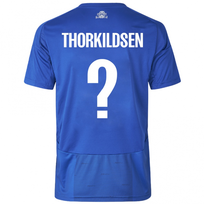 Kandiny Kinder Elias Thorkildsen #0 Weiß Blau Auswärtstrikot Trikot 2024/25 T-Shirt