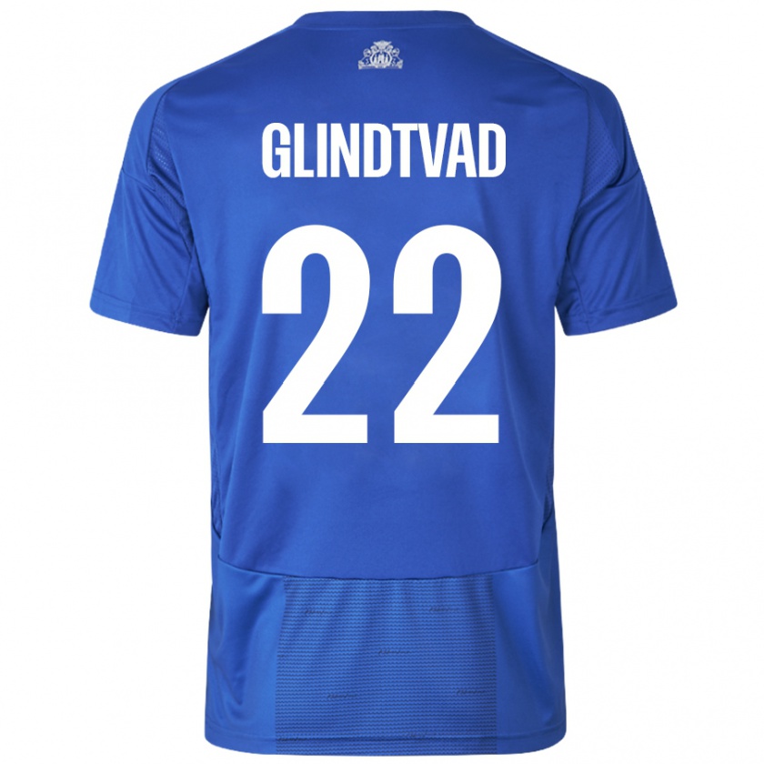 Kandiny Kinder William Glindtvad #22 Weiß Blau Auswärtstrikot Trikot 2024/25 T-Shirt