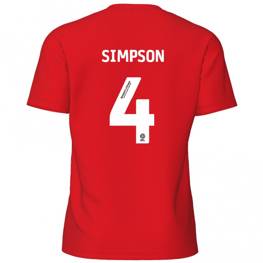 Kandiny Herren Jack Simpson #4 Rot Heimtrikot Trikot 2024/25 T-Shirt