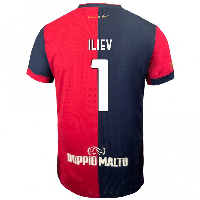 Kandiny Herren Velizar-Iliya Iliev #1 Rot Dunkleres Blau Heimtrikot Trikot 2024/25 T-Shirt