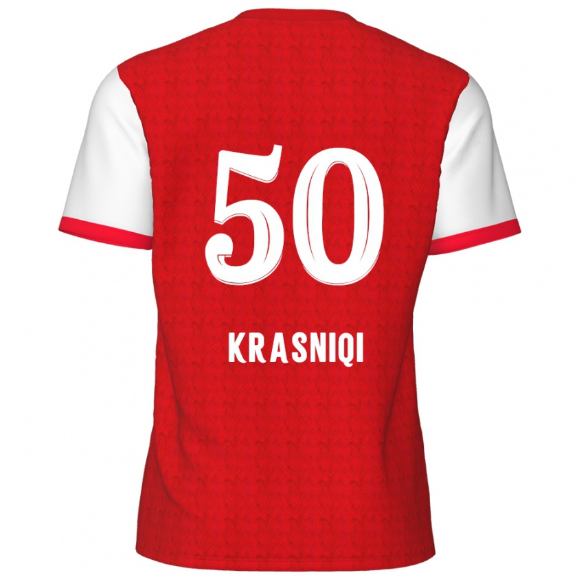 Kandiny Herren Laurit Krasniqi #50 Rot Weiß Heimtrikot Trikot 2024/25 T-Shirt