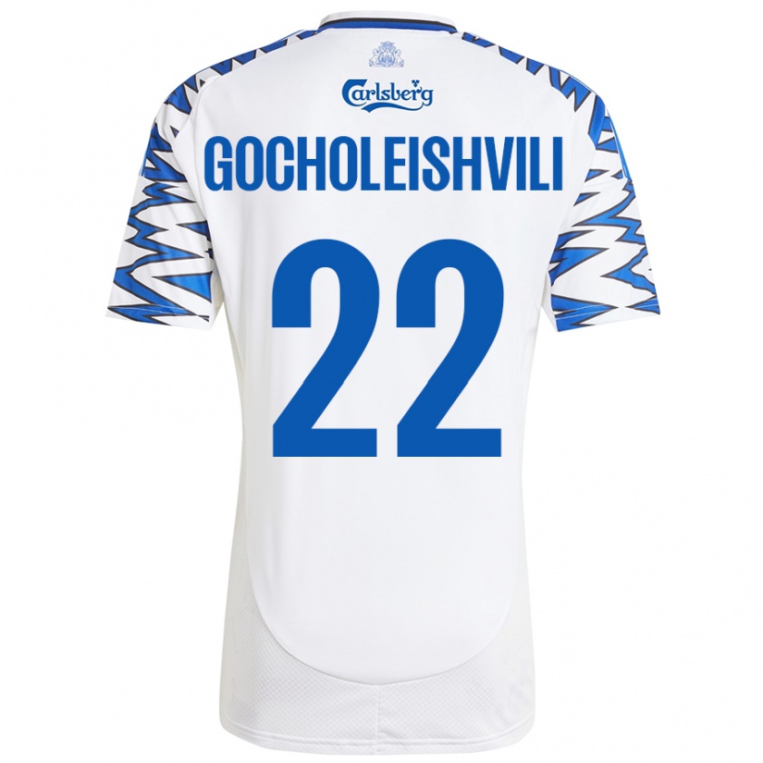 Kandiny Herren Giorgi Gocholeishvili #22 Weiß Himmelblau Heimtrikot Trikot 2024/25 T-Shirt