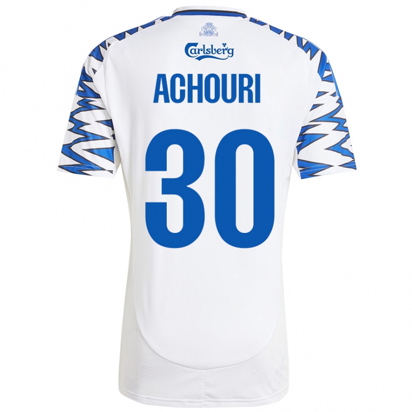 Kandiny Herren Elias Achouri #30 Weiß Himmelblau Heimtrikot Trikot 2024/25 T-Shirt