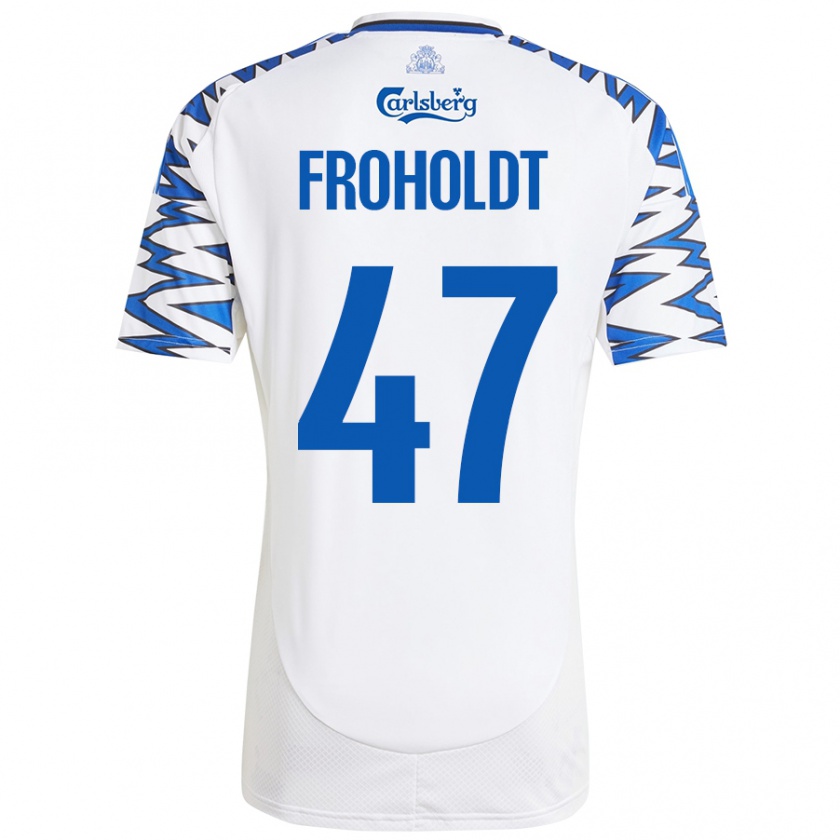 Kandiny Herren Victor Froholdt #47 Weiß Himmelblau Heimtrikot Trikot 2024/25 T-Shirt