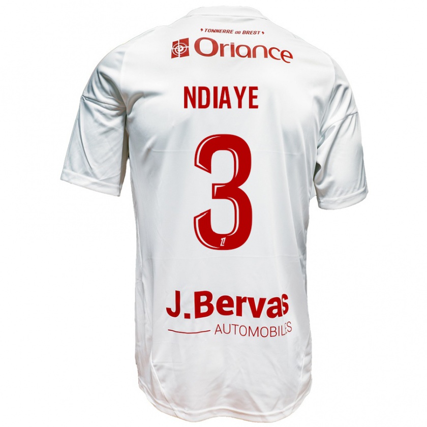 Kandiny Herren Abdoulaye Ndiaye #3 Weiß Rot Auswärtstrikot Trikot 2024/25 T-Shirt