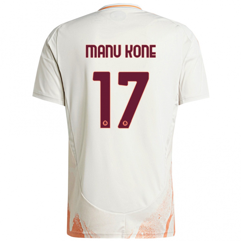 Kandiny Kinder Manu Koné #17 Cremeweiß Orange Auswärtstrikot Trikot 2024/25 T-Shirt