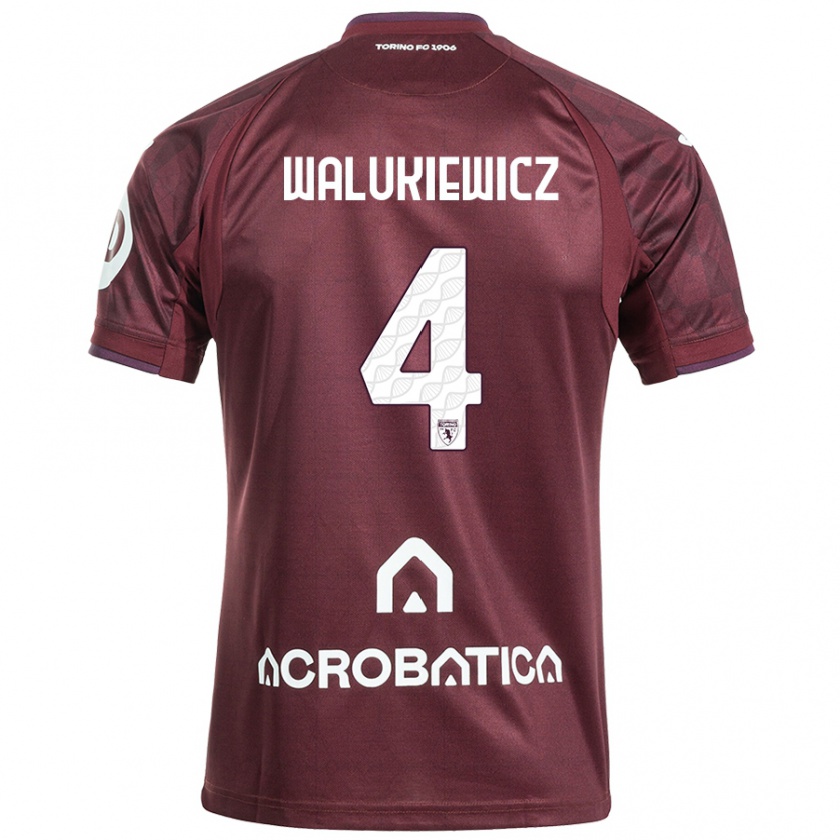 Kandiny Kinder Sebastian Walukiewicz #4 Kastanienbraun Weiß Heimtrikot Trikot 2024/25 T-Shirt