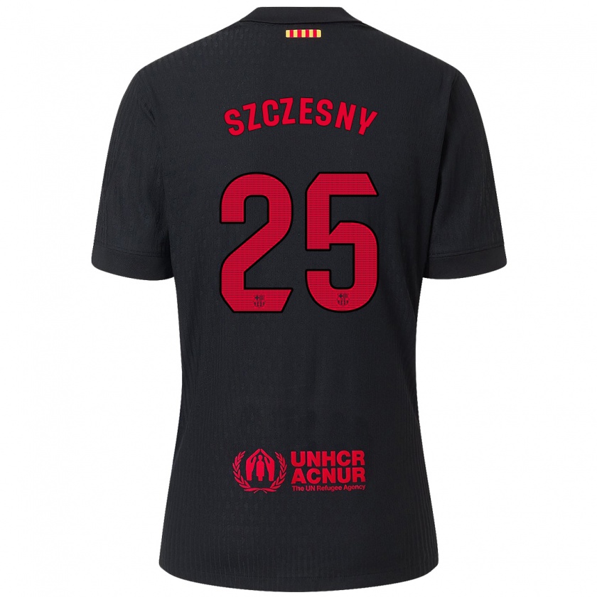 Kandiny Damen Wojciech Szczesny #25 Schwarz Rot Auswärtstrikot Trikot 2024/25 T-Shirt