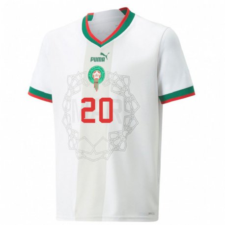 Kandiny Herren Marokkanische Mohammed Amine Essahel #20 Weiß Auswärtstrikot Trikot 22-24 T-shirt