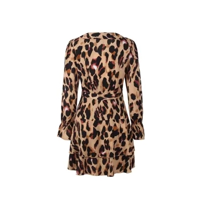 Kandiny - Leopard Print Long Sleeve Sexy Dress