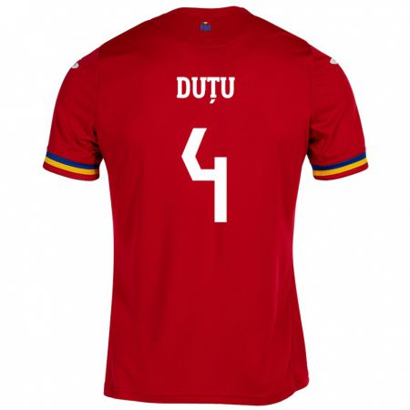 Kandiny Kinder Rumänische Ștefan Duțu #4 Rot Auswärtstrikot Trikot 24-26 T-Shirt