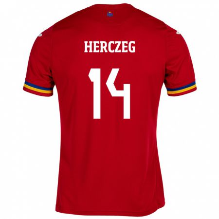 Kandiny Kinder Rumänische Andrea Herczeg #14 Rot Auswärtstrikot Trikot 24-26 T-Shirt